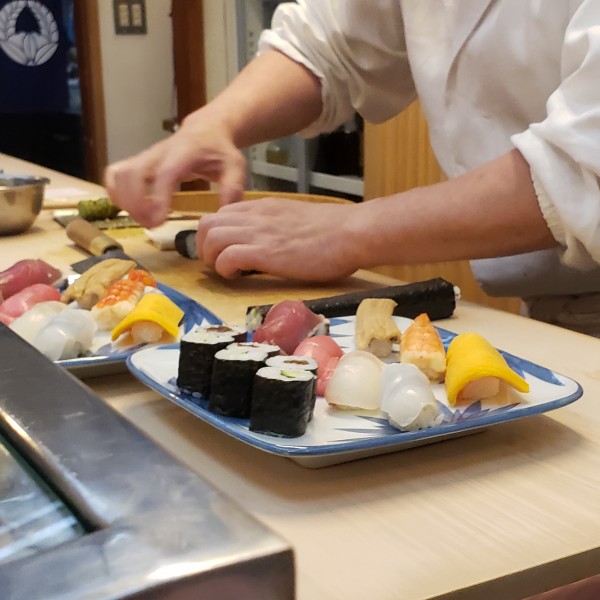 Sushi being served by a skilled Itamae